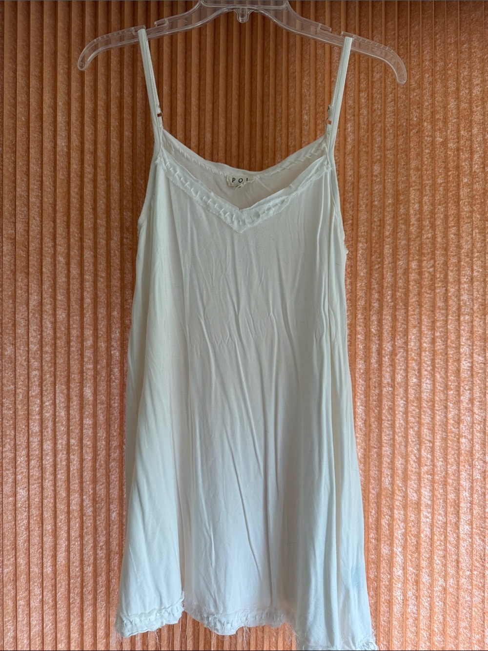 POL Cream Slip Tunic Top with Distressed Ruffle Trim Size S